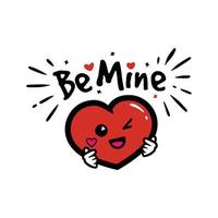 Cute heart cartoon character with love hand signs and valentine message quotes, be mine vector