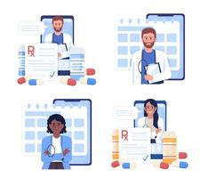 Doctor in tablet flat concept vector illustration set. Online medical service. Editable 2D cartoon characters on white for web design. Telehealth creative ideas for website, mobile, presentation