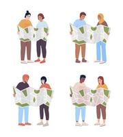 Couple road journey semi flat color vector characters set. Editable figure. Full body people on white. Consulting map simple cartoon style illustration pack for web graphic design and animation