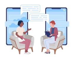 Online psychological session flat concept vector illustration. Consultation with therapist. Editable 2D cartoon characters on white for web design. Creative idea for website, mobile, presentation