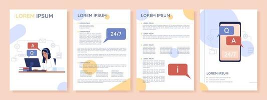 chat en vivo para la plantilla de folleto de vector plano de soporte al cliente. folleto de ayuda rápida, diseños de colores planos imprimibles de folletos. página de revista editable, kit de informes con espacio de texto