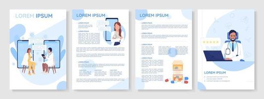 Telemedicine flat vector brochure template. Online communication with doctor booklet, leaflet printable flat color designs. Editable magazine page, reports kit with text space