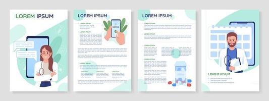 tecnologías de telecomunicaciones en plantilla de folleto de vector plano de medicina. folleto, folleto imprimible diseños de color plano. página de revista editable, kit de informes con espacio de texto