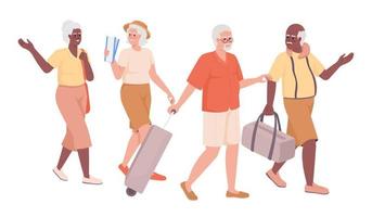 Senior travelers journeying together semi flat color vector characters. Editable figures. Full body people on white. Simple cartoon style illustration for web graphic design and animation