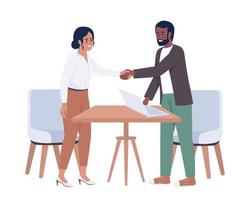 Business owners making partnership agreement semi flat color vector characters. Editable figures. Full body people on white. Simple cartoon style illustration for web graphic design and animation