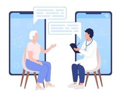 Online consultation with doctor flat concept vector illustration. Video meeting with therapist. Editable 2D cartoon characters on white for web design. Creative idea for website, mobile, presentation