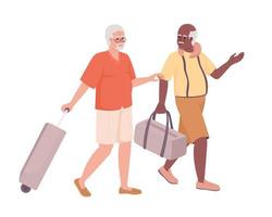 Senior male friends going on vacation semi flat color vector characters. Editable figures. Full body people on white. Simple cartoon style illustration for web graphic design and animation