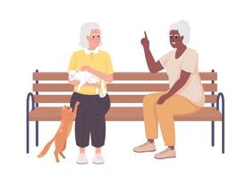 Older women talking and playing with cats semi flat color vector characters. Editable figures. Full body people on white. Simple cartoon style illustration for web graphic design and animation