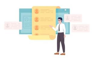 HR manager presenting job applicant resumes semi flat color vector character. Editable concept. Full body person on white. Simple cartoon style illustration for web graphic design and animation