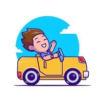 hombre conduciendo coche dibujos animados vector icono ilustración. concepto de icono de transporte de personas vector premium aislado. estilo de dibujos animados plana