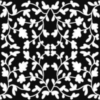 Vintage abstract seamless pattern with white leaves on black background. For fabric design. Background, wallpaper, wrapping paper. Vector seamless pattern. Vintage, retro design.