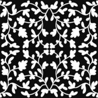 Vintage abstract seamless pattern with white leaves on black background. For fabric design. Background, wallpaper, wrapping paper. Vector seamless pattern. Vintage, retro design.