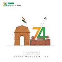 26 de enero día de la república india 74 celebración publicación en redes sociales vector