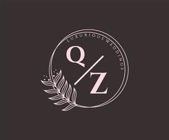 QZ Initials letter Wedding monogram logos template, hand drawn modern minimalistic and floral templates for Invitation cards, Save the Date, elegant identity. vector