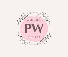 plantilla de logotipos de monograma de boda con letras iniciales pw, plantillas florales y minimalistas modernas dibujadas a mano para tarjetas de invitación, guardar la fecha, identidad elegante. vector