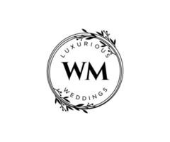 WM letter Wedding monogram logos template, hand drawn modern minimalistic and floral templates for Invitation cards, Save the Date, elegant identity. vector