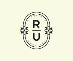RU Initials letter Wedding monogram logos template, hand drawn modern minimalistic and floral templates for Invitation cards, Save the Date, elegant identity. vector
