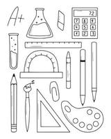 Set of school items. Vector illustration. Doodle style. Collection of school elements. Back to school.