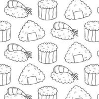 Seamless pattern with sushi in doodle style. Sushi in line style. Cute doodler rolls. Vector illustration.