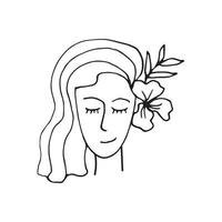 Doodle beautiful woman face. International Women's Day. Vector illustration for card, poster, modern design. Feminism concept.