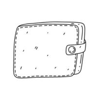 Leather wallet in hand drawn doodle style. Money case. Vector illustration isolated on white background.