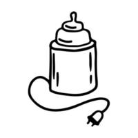 Baby bottle warmer in hand drawn doodle style. Vector sketch icon. Maternity and special device.