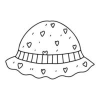 Sun hat with hearts in hand drawn doodle style. Vector illustration on white background.