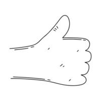 Thumb up like symbol in hand drawn doodle style. Vector illustration isolated on white background.