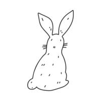 Funny bunny in hand drawn doodle style. Cute bunny sitting. Domestic animal. Coloring page activity. Isolated on white background. vector