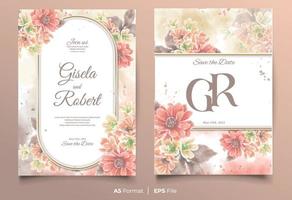 plantilla de invitación de boda de acuarela con adorno de flores de colores vector