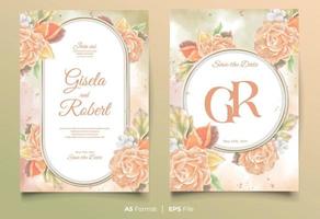 watercolor wedding invitation template with peach and yellow flower ornament vector