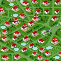 A glance at the isometric 3D illustration view of a cottage townhouse bungalow, residential, villa village from above vector