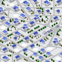 A glance at the isometric 3D illustration view of a cottage townhouse bungalow, residential, villa village from above vector