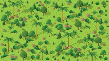 el patrón sin costuras es el fondo del paisaje rural del parque forestal isométrico con árboles. ilustración 3d de acciones vector