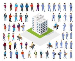 Isometric 3D illustration of the city quarter with houses, streets, people, cars. Stock illustration for the design and gaming industry. vector