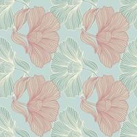 Abstract floral line seamless pattern in retro style. Delicate vintage outline flower endless background. vector