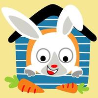 Cute bunny in cage with carrots, vector cartoon illustration