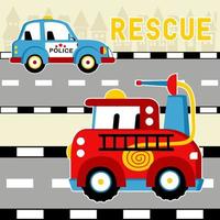 equipo de vehículos de rescate en la carretera de la ciudad, ilustración de dibujos animados vectoriales vector