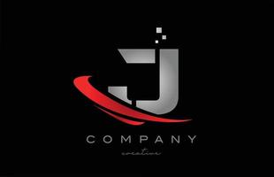 icono del logotipo de la letra del alfabeto rojo swoosh j con color gris. diseño adecuado para un negocio o empresa vector