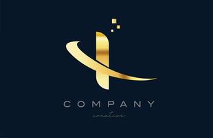 gold golden I alphabet letter logo icon design. Creative template for business and company with swoosh vector