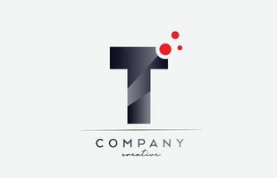 T alphabet letter logo icon with grey color and red dot. Design suitable for a business or company vector