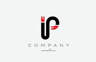 P black and red alphabet letter logo icon design. Creative template suitable for a company or business vector