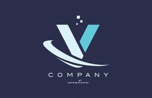blue white V alphabet letter logo icon with swoosh . Design suitable for a company or business vector