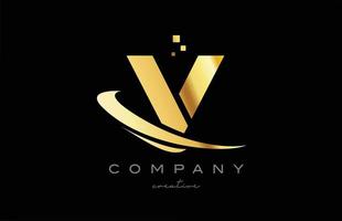 icono del logotipo de la letra del alfabeto dorado dorado swoosh v con color amarillo. diseño para una empresa o negocio vector