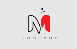 red black line M alphabet letter logo icon. Creative design template for company and business vector