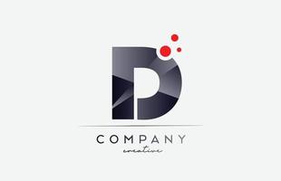 Ícono del logotipo de la letra del alfabeto d con color gris y punto rojo. diseño adecuado para un negocio o empresa vector