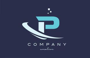 blue white P alphabet letter logo icon with swoosh . Design suitable for a company or business vector