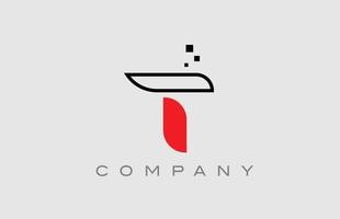 red black line T alphabet letter logo icon. Creative design template for company and business vector