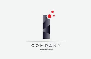 I alphabet letter logo icon with grey color and red dot. Design suitable for a business or company vector