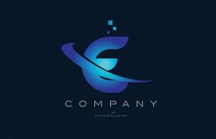 F blue alphabet letter logo icon. Creative design template for company and business with swoosh vector